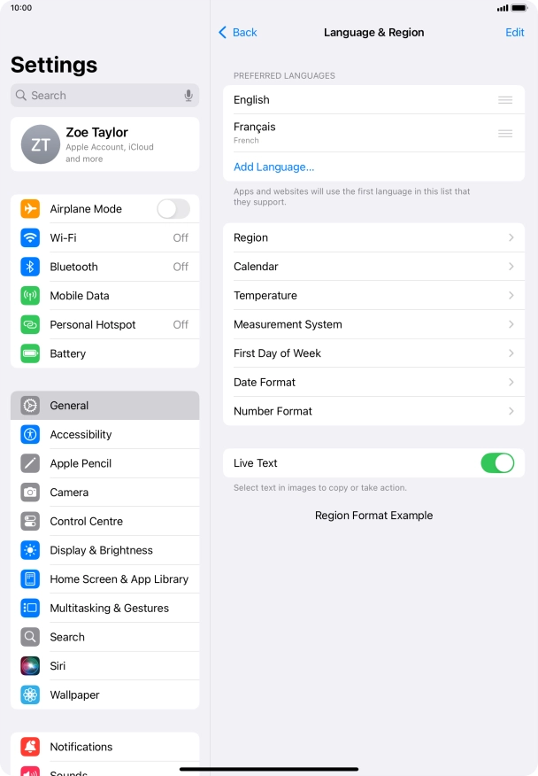 To subsequently select another language as the default language, press the move icon next to the required language and drag it to the top of the list.