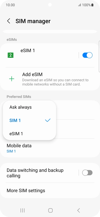 Press the required setting.