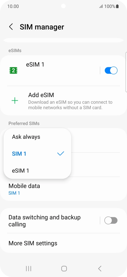 Press the required setting.