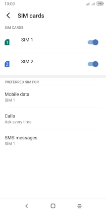 Press the indicator next to the required SIM to turn use of the SIM on or off.