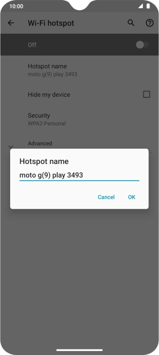 Key in the required Wi-Fi hotspot name and press OK.