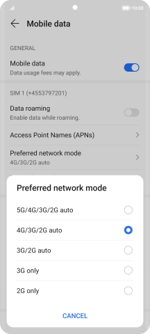 Press the required network mode.