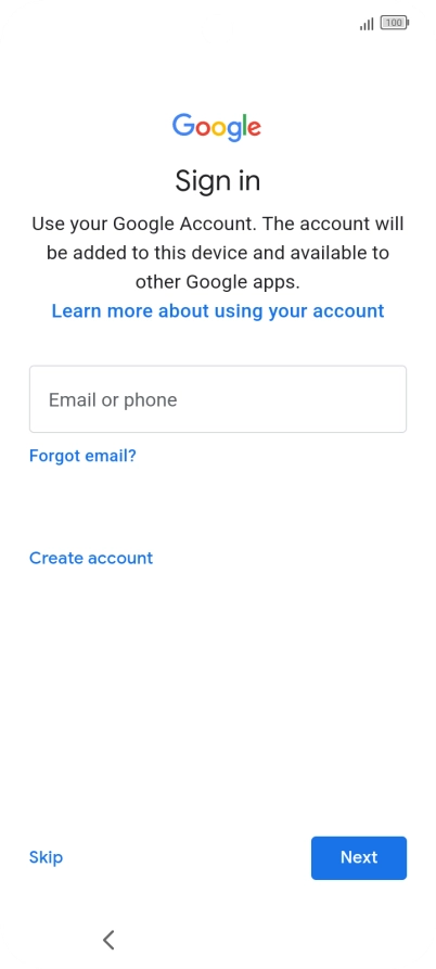 Press Email or phone and key in the username for your Google account.