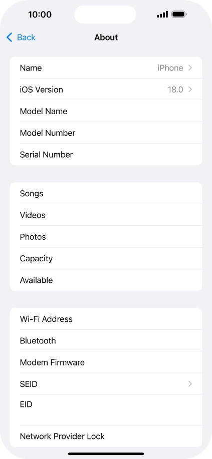 Your phone's software version is displayed next to iOS Version.