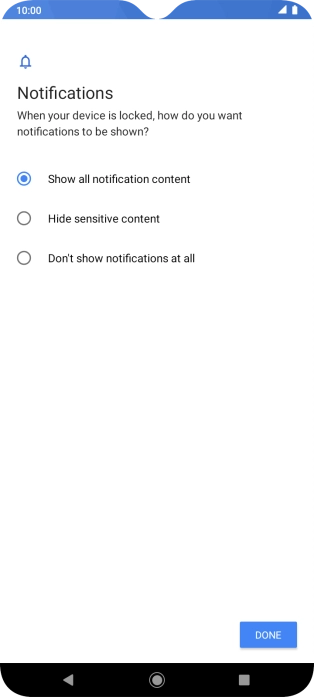 Press the required setting.