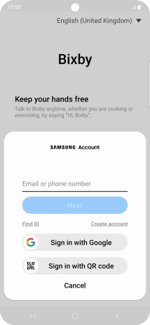 If you don't have a Samsung account, press Create account and follow the instructions on the screen to create an account.