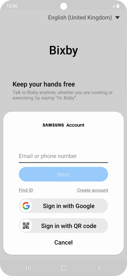 If you don't have a Samsung account, press Create account and follow the instructions on the screen to create an account.