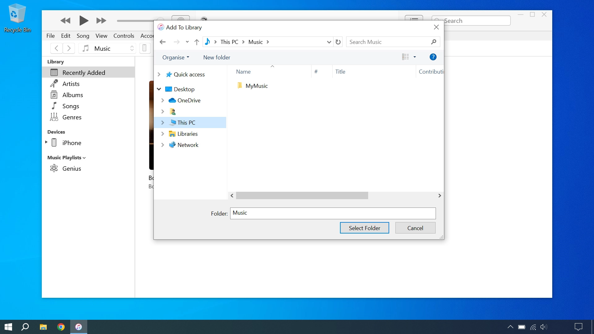 Go to the required file or folder in your computer's file system and follow the instructions on the screen to add a file or folder to the iTunes library.