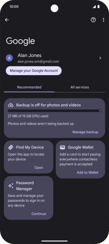 Press Manage backup.