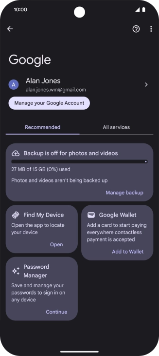 Press Manage backup.