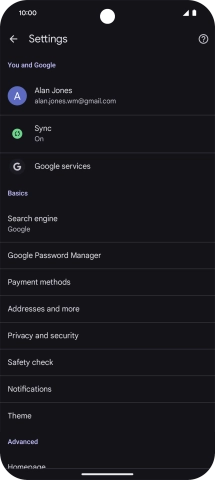 Press Privacy and security.