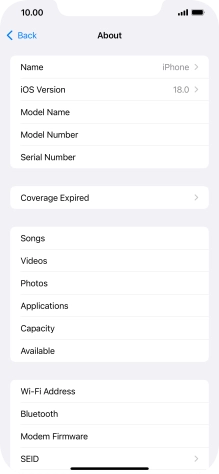Your phone's software version is displayed next to iOS Version.