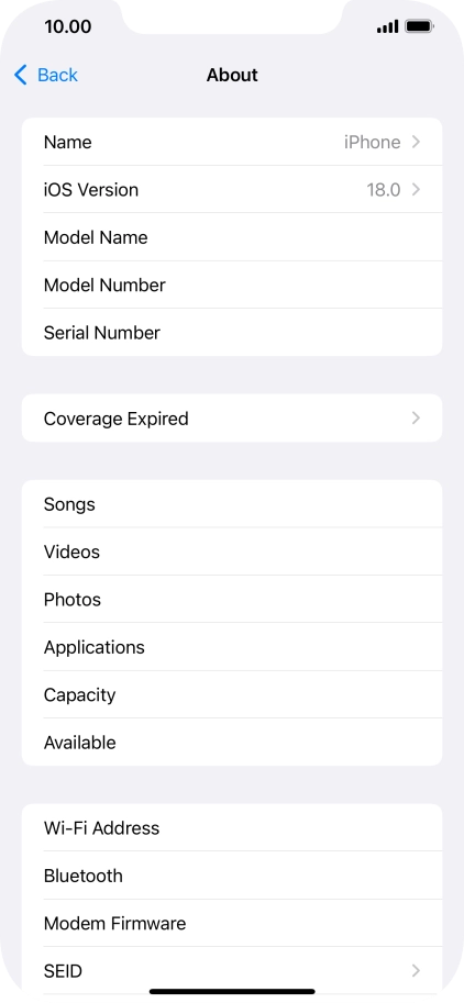 Your phone's software version is displayed next to iOS Version.