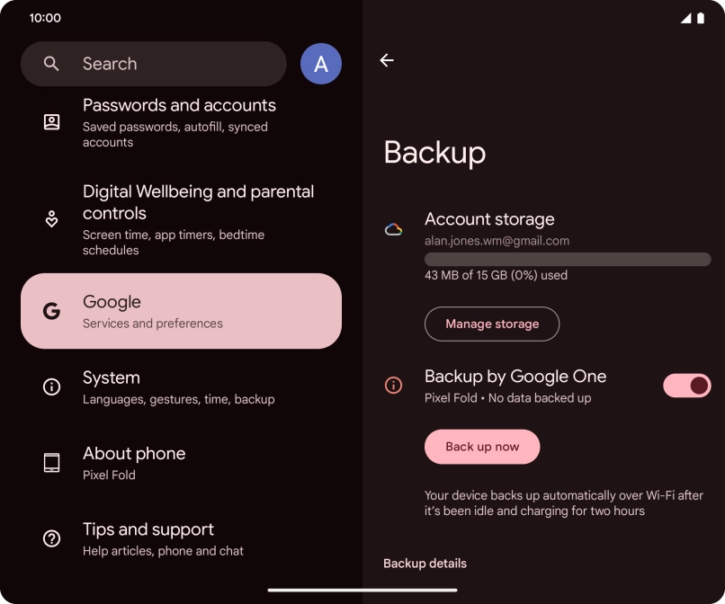 Press Back up now and wait while the phone memory is backed up.