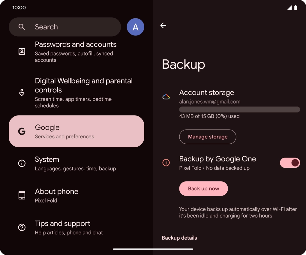 Press Back up now and wait while the phone memory is backed up.