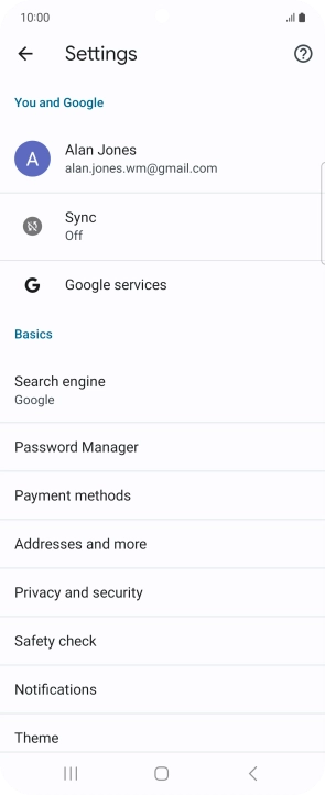 Press Privacy and security.