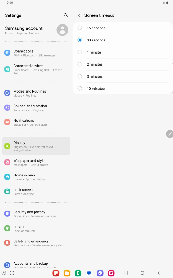 Press the required setting.