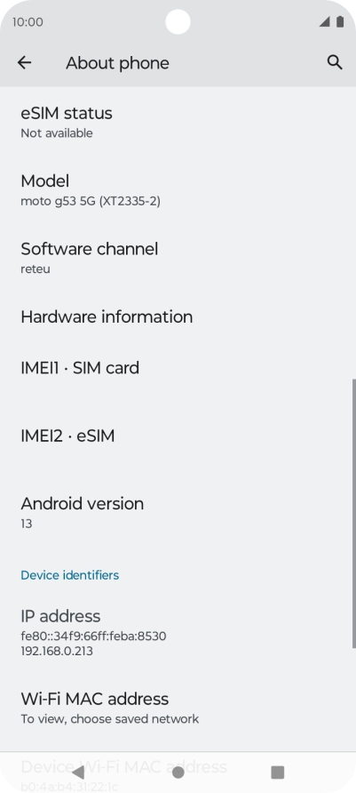 Your phone's software version is displayed below Android version.