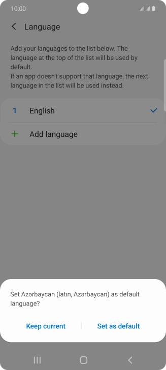 To select the new language as the default phone language, press Set as default.