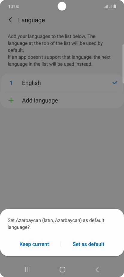 To select the new language as the default phone language, press Set as default.