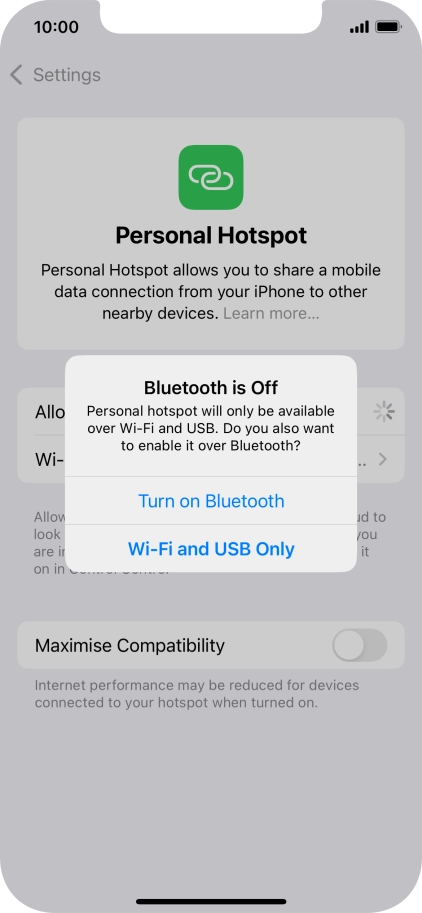 If Wi-Fi is turned on, press Wi-Fi and USB Only.