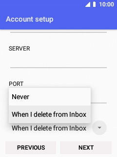 Select Never to keep email messages on the server when you delete them on your phone.