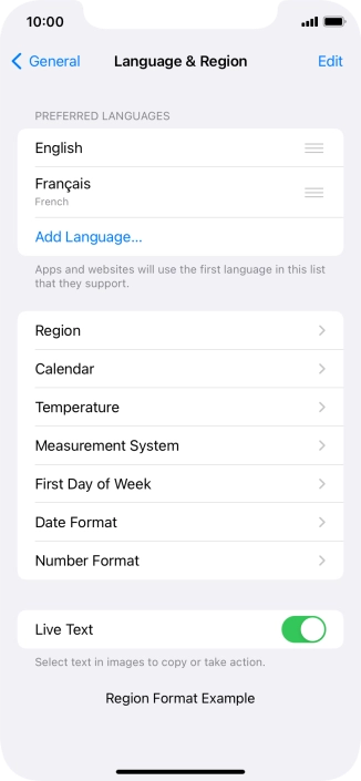 To subsequently select another language as the default language, press the move icon next to the required language and drag it to the top of the list.