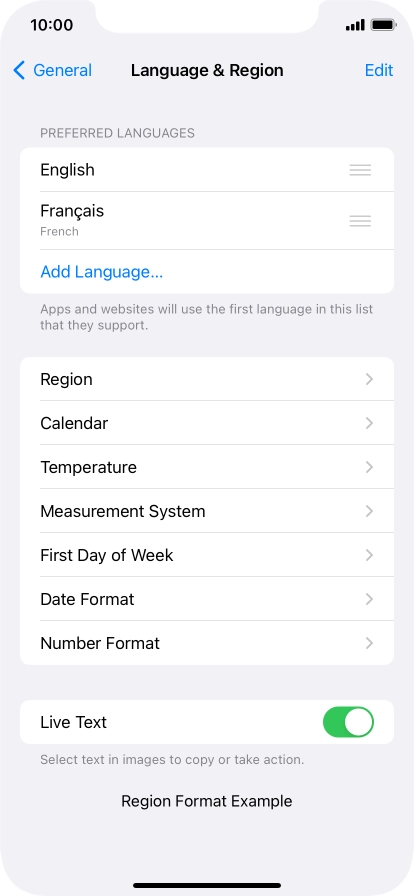 To subsequently select another language as the default language, press the move icon next to the required language and drag it to the top of the list.