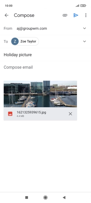 Press the text input field and write the text for your email message.