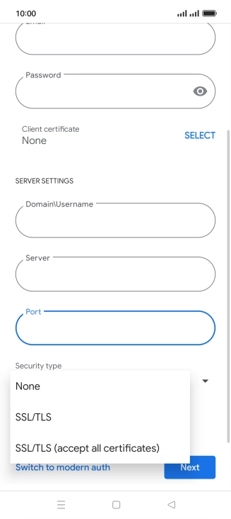 Press the required setting.