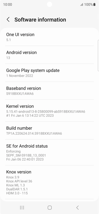 Your phone's software version is displayed below Android version.