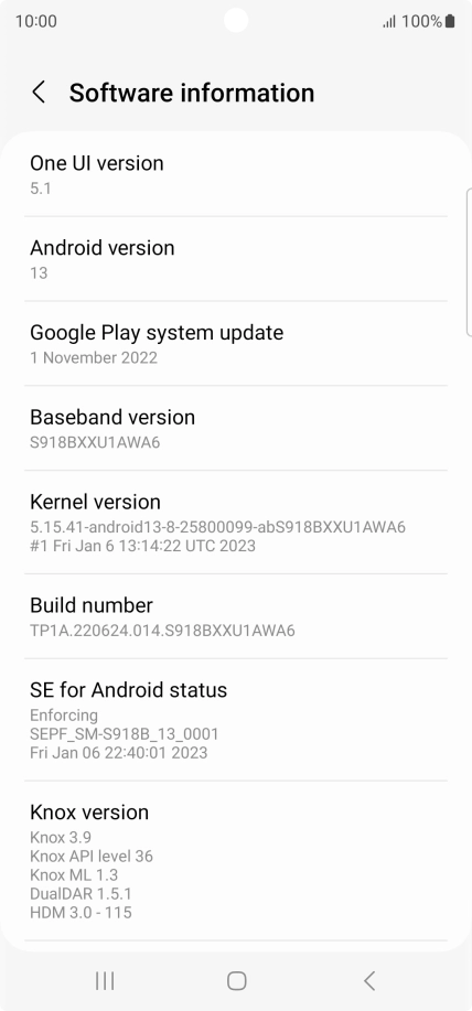 Your phone's software version is displayed below Android version.