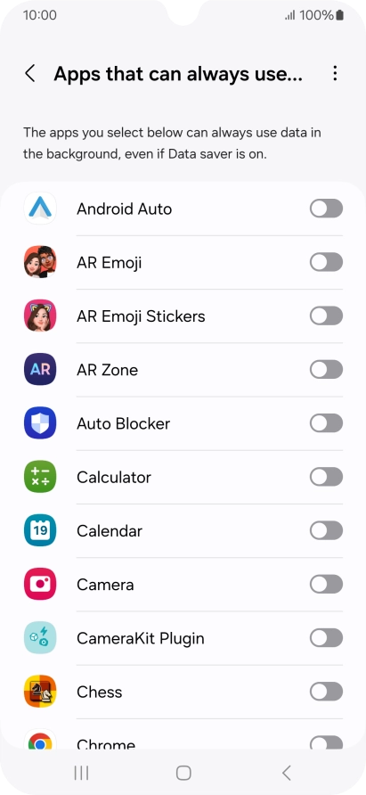 Press the indicators next to the required apps to turn the function on or off.