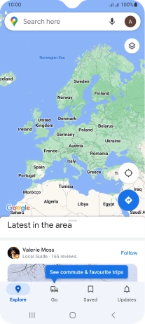 Press the search field and key in the required destination.