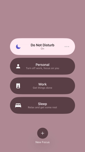 Press the required focus mode to activate or deactivate it immediately.