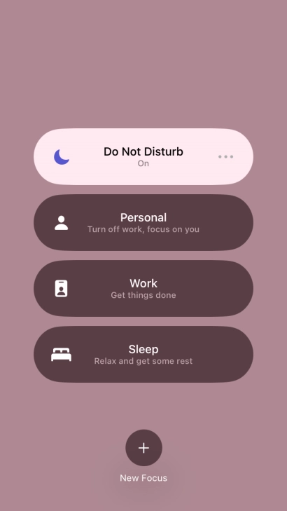 Press the required focus mode to activate or deactivate it immediately.