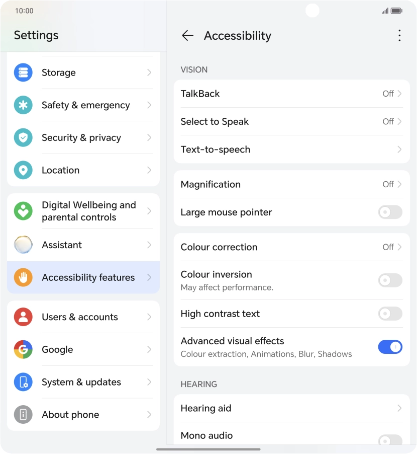 Press the required setting below 