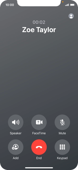 Press the end call icon to end the call and return to the home screen.