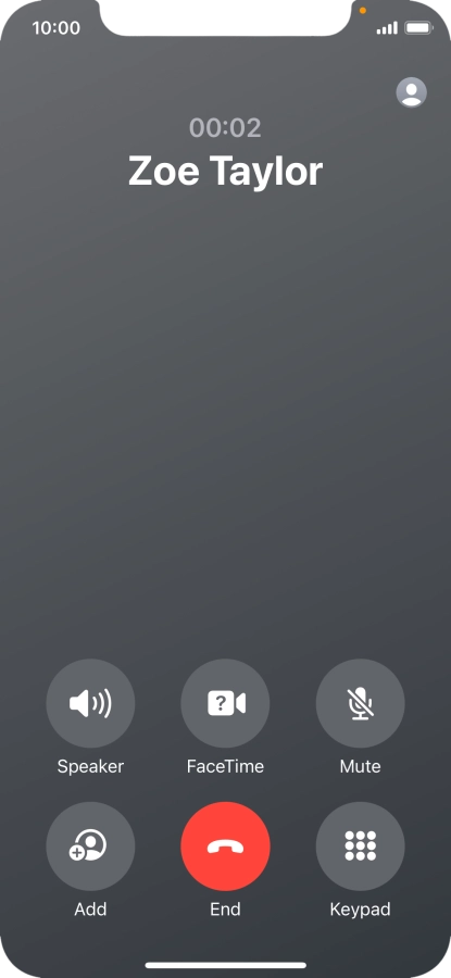 Press the end call icon to end the call and return to the home screen.