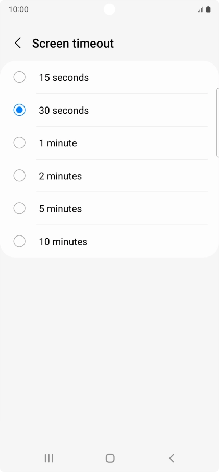 Press the required setting.