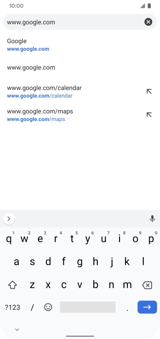 Key in the address of the required web page and press arrow right.