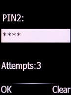 Key in your PIN2 and press the Left selection key. The default PIN2 is 1111.