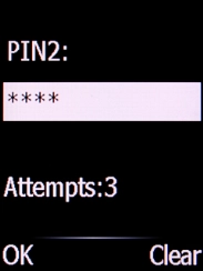 Key in your PIN2 and press the Left selection key. The default PIN2 is 1111.
