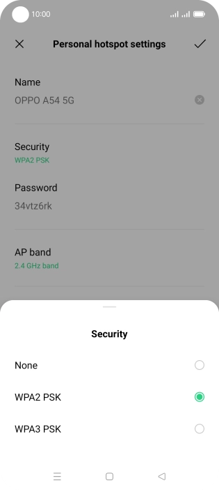 Press WPA3 PSK to password protect your Wi-Fi hotspot.