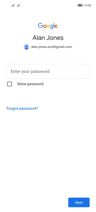 Press Enter your password and key in the password for your Google account.