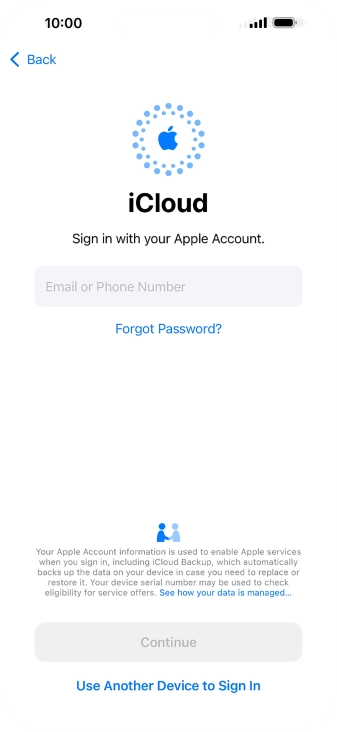 Press Email or Phone Number and key in the username for your Apple ID.