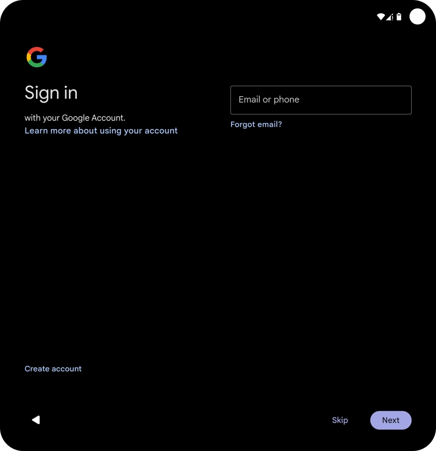 Press Email or phone and key in the username for your Google account.