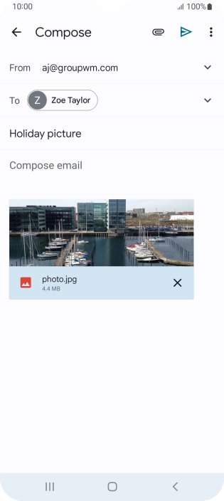 Press the text input field and write the text for your email message.