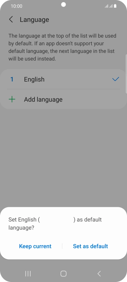 To select the new language as the default phone language, press Set as default.