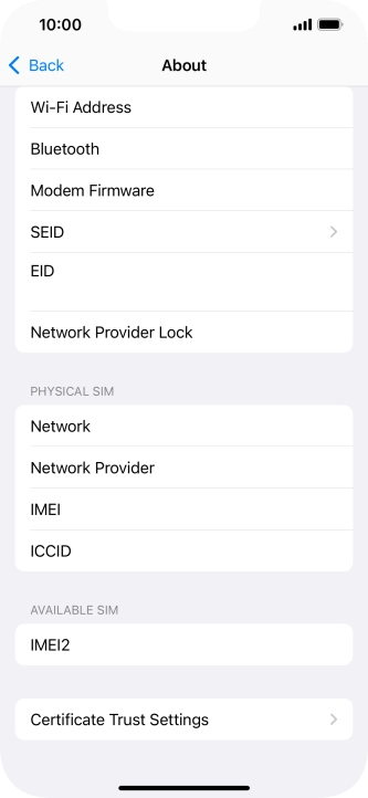 Your phone's EID number is displayed below EID.